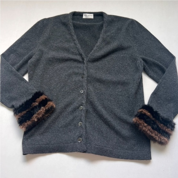 Maria Santini Cashmere Cardigan Sweater Mink Cuff Italy Vintage 80s? Cardi - Picture 1 of 6